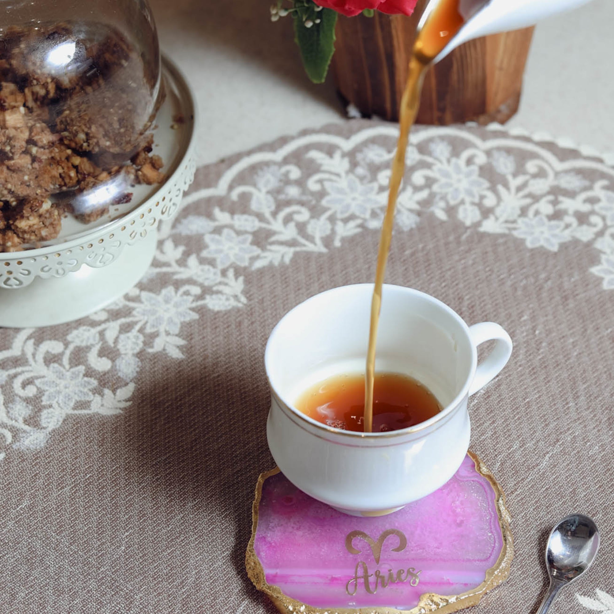 Agate Zodiac Coaster Aries-Pink