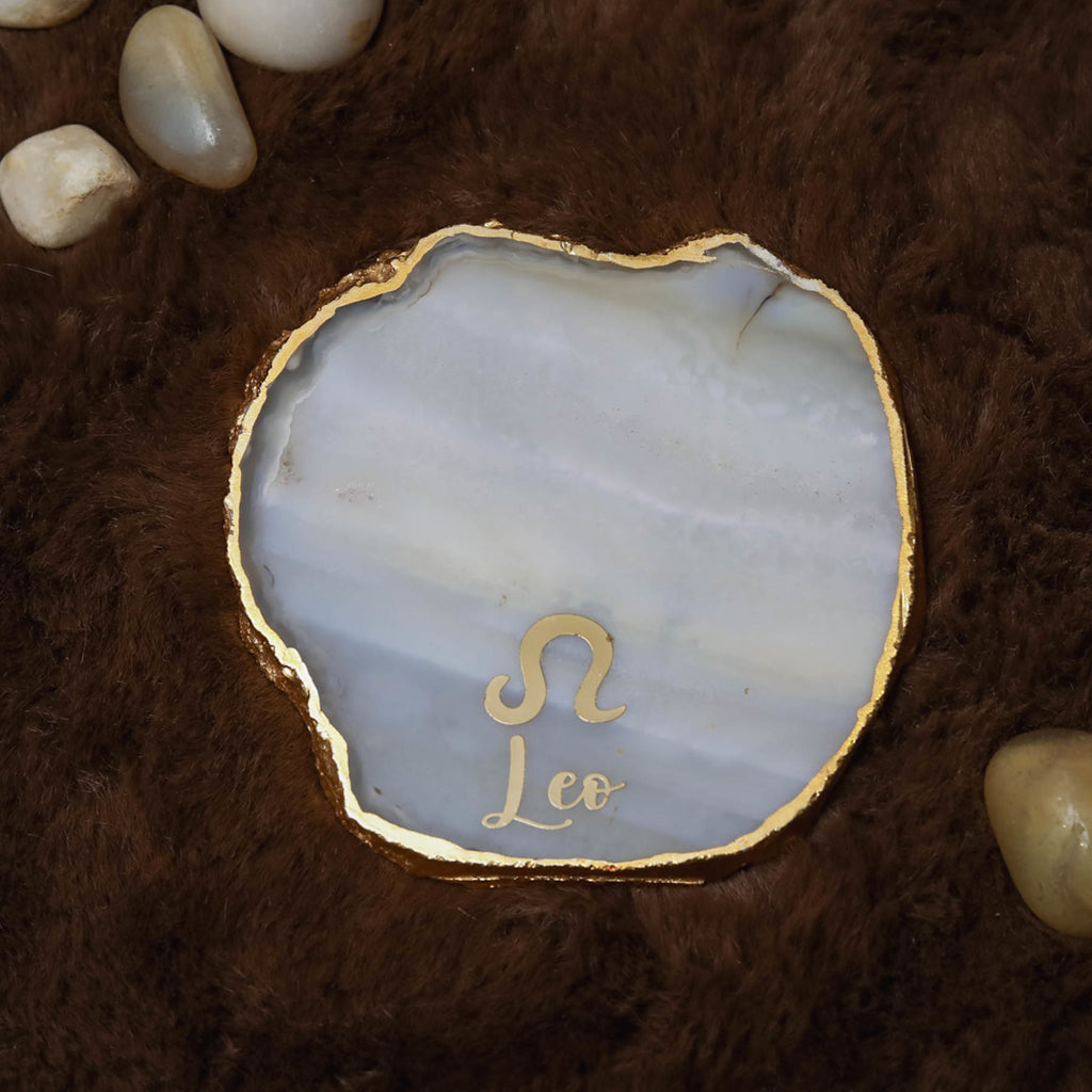 Agate Zodiac Coaster Leo-Natural White