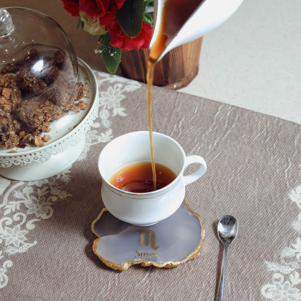 Agate Zodiac Coaster Scorpio-Natural White