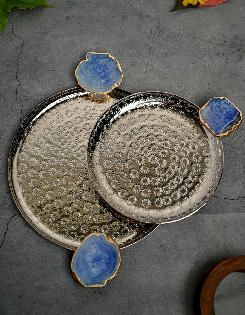 Round Aluminum Tray with Green Agate