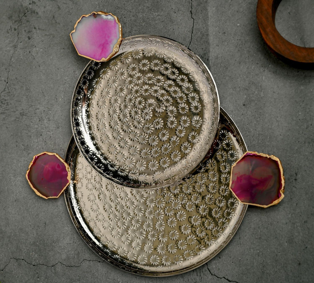 Round Aluminum Tray with Blue Agate