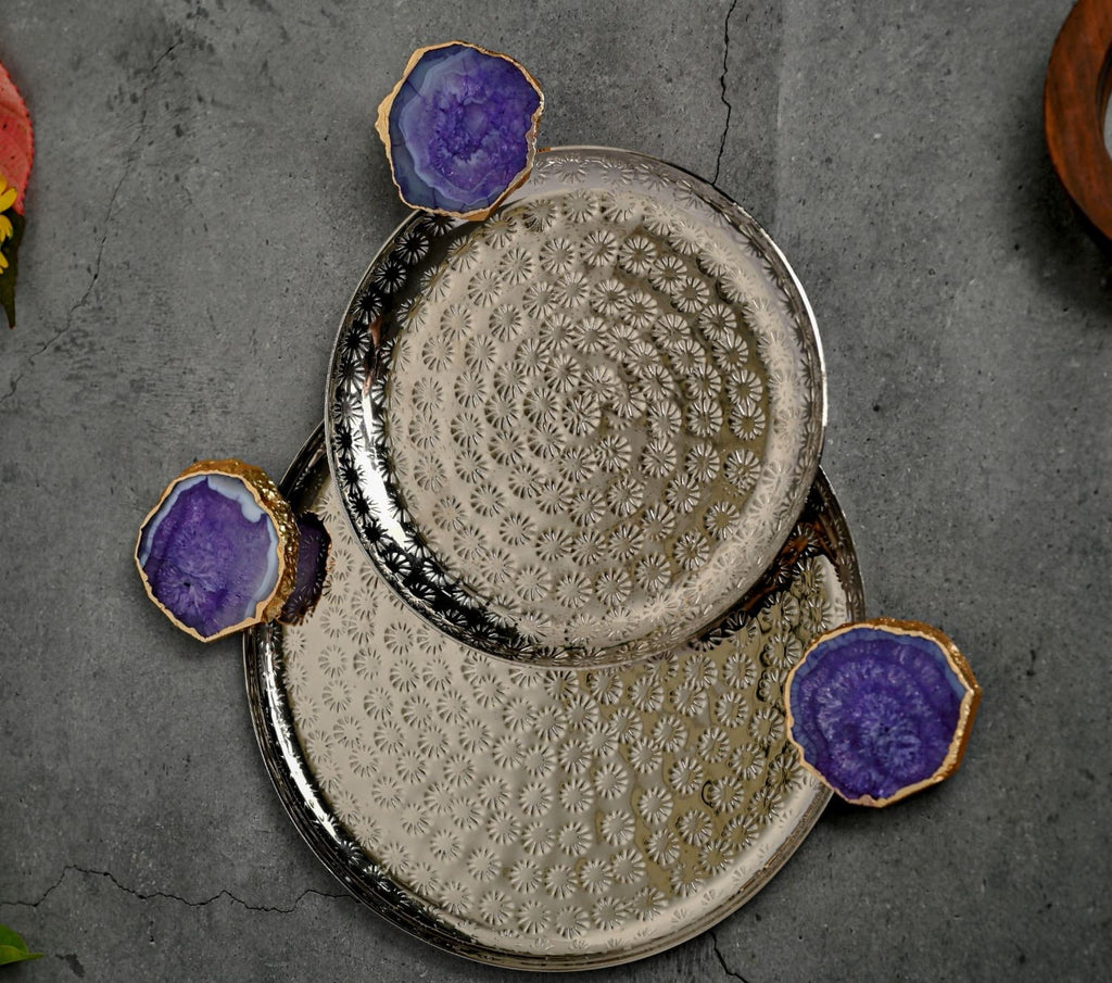 Round Aluminum Tray with Purple Agate