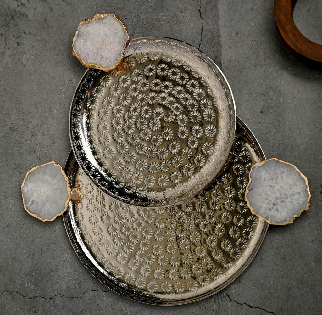 Round Aluminum Tray with Blue Agate