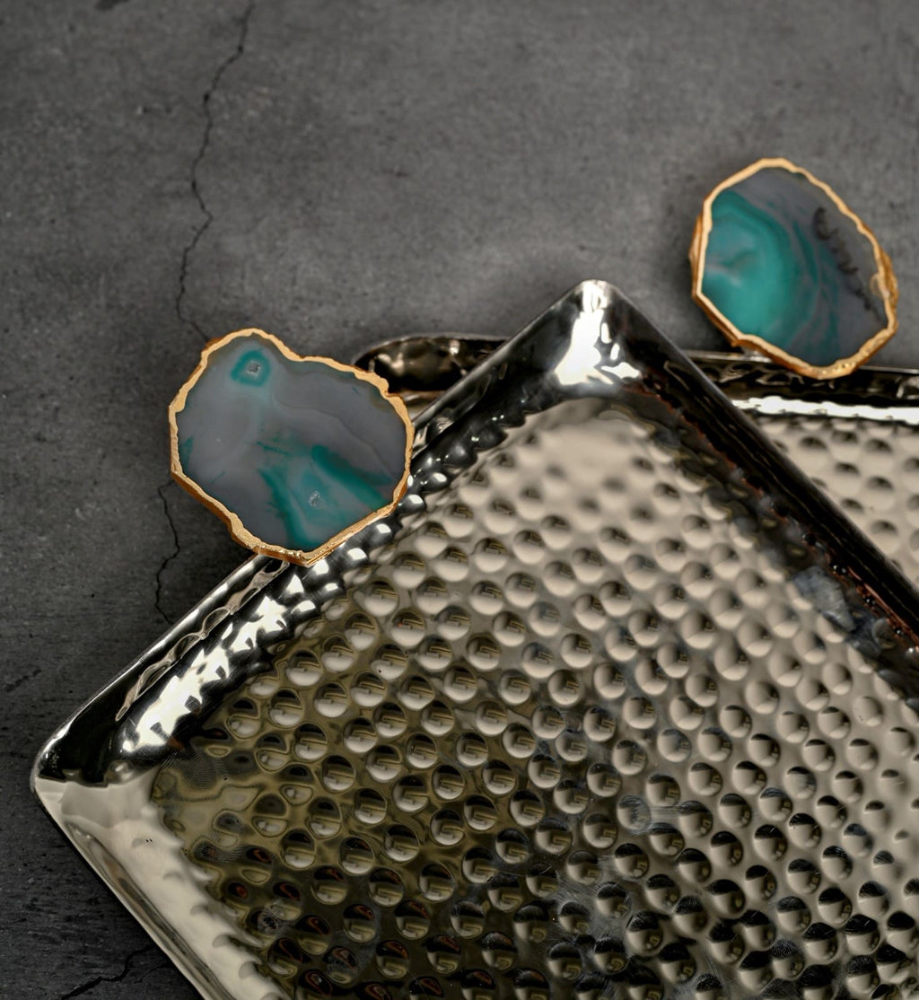 Square Aluminum Tray with White Agate