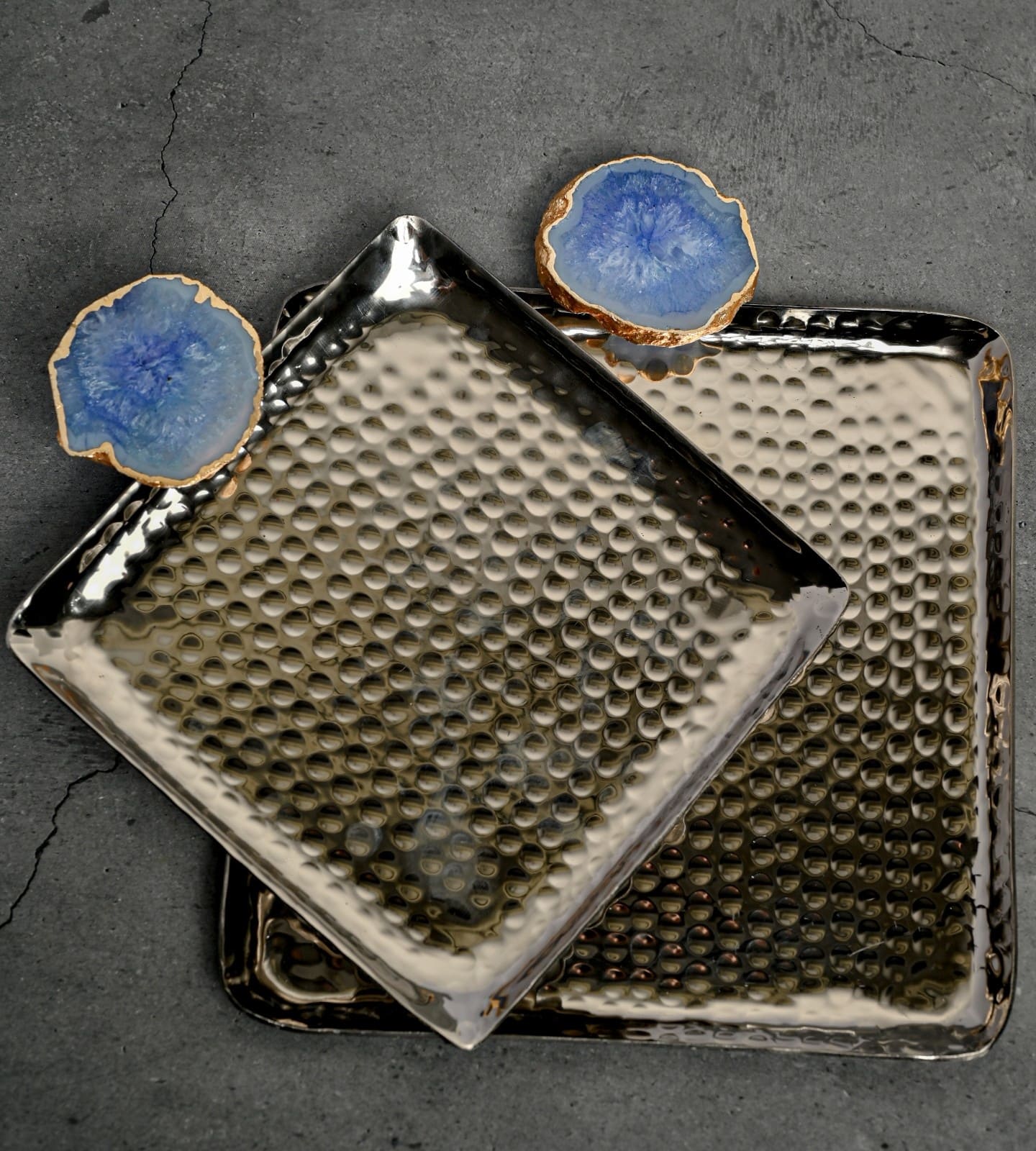 Square Aluminum Tray with blue Agate