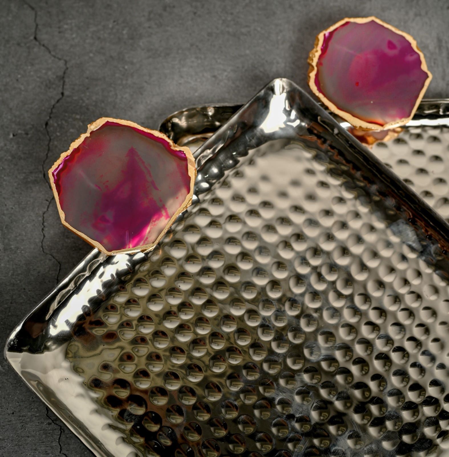 Square Aluminum Tray with Pink Agate