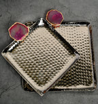Square Aluminum Tray with Pink Agate