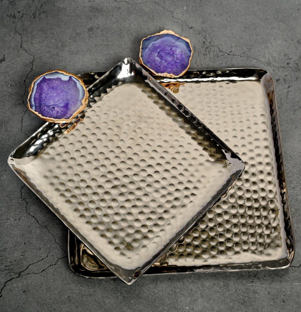 Square Aluminum Tray with Purple Agate