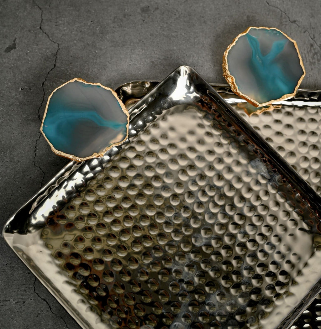 Square Aluminum Tray with blue Agate
