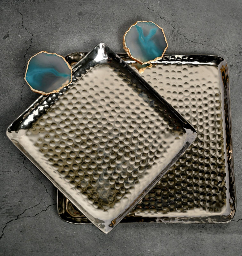 Square Aluminum Tray with Turquoise Agate