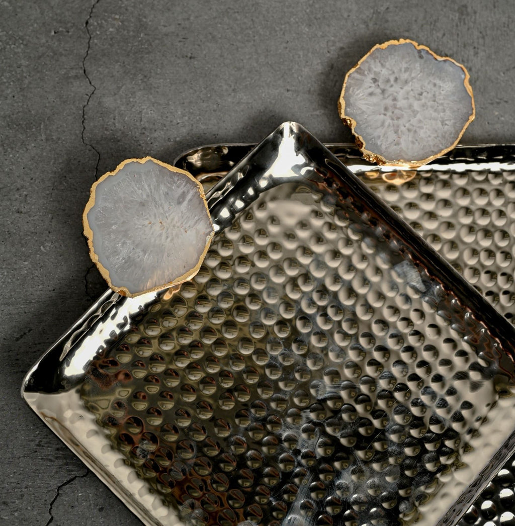 Square Aluminum Tray with White Agate