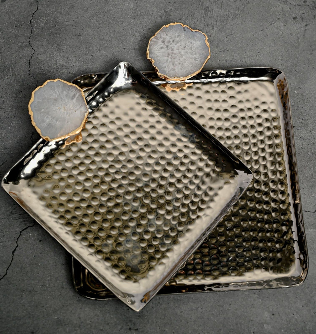 Square Aluminum Tray with Pink Agate