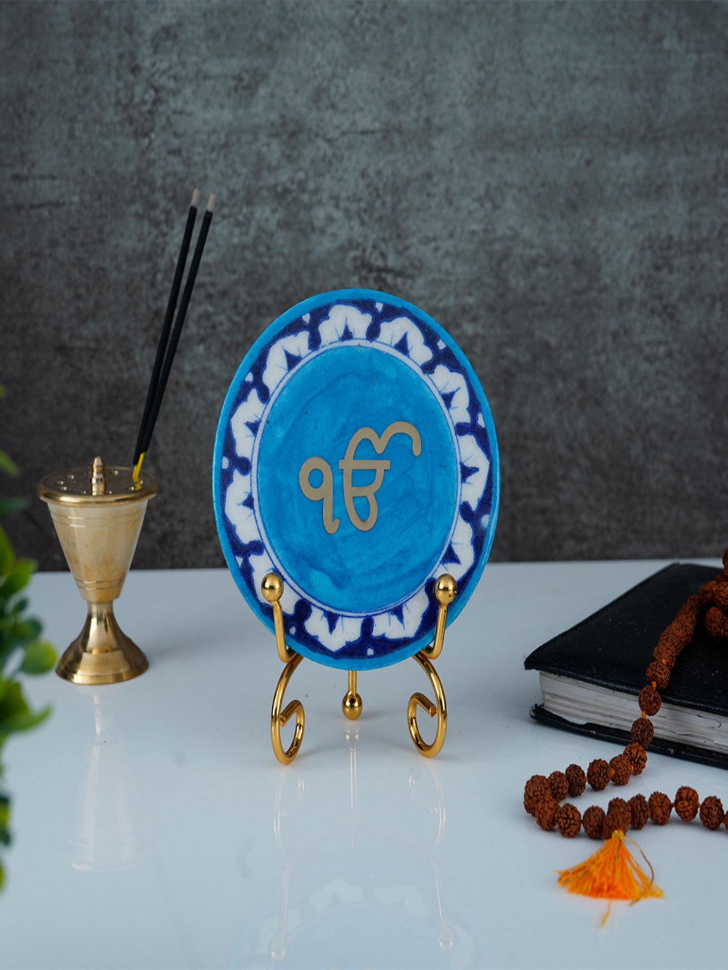 Ik onkar Handcrafted Blue Pottery Showpiece