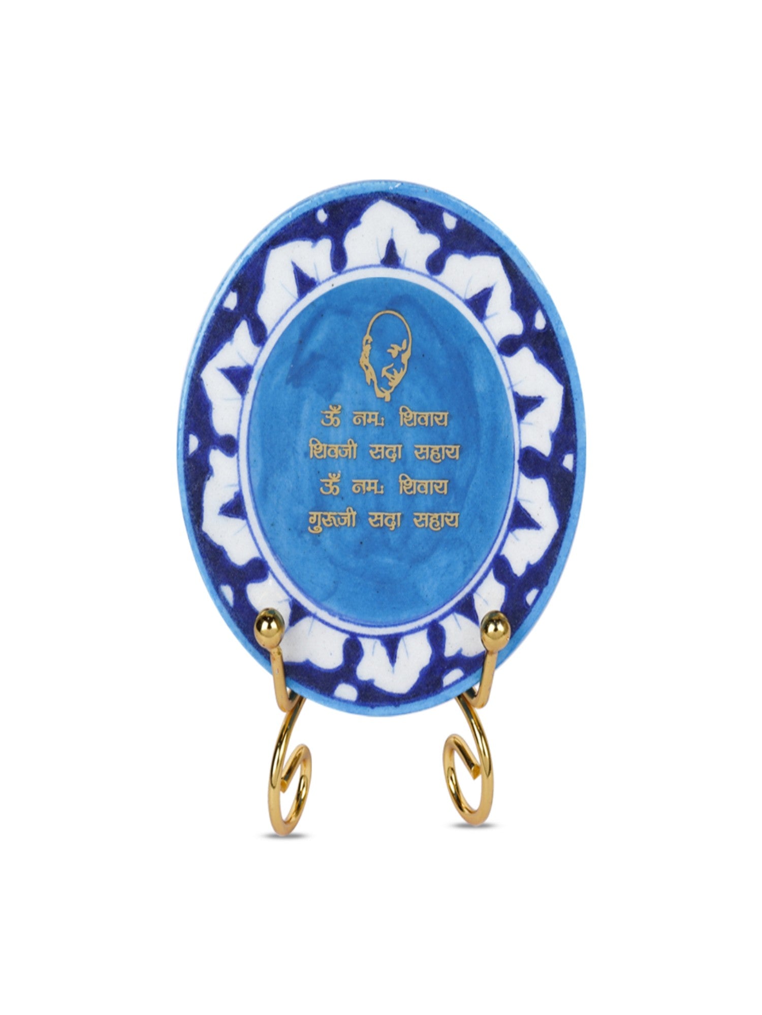 Gayatri Mantra Handcrafted Blue Pottery Showpiece