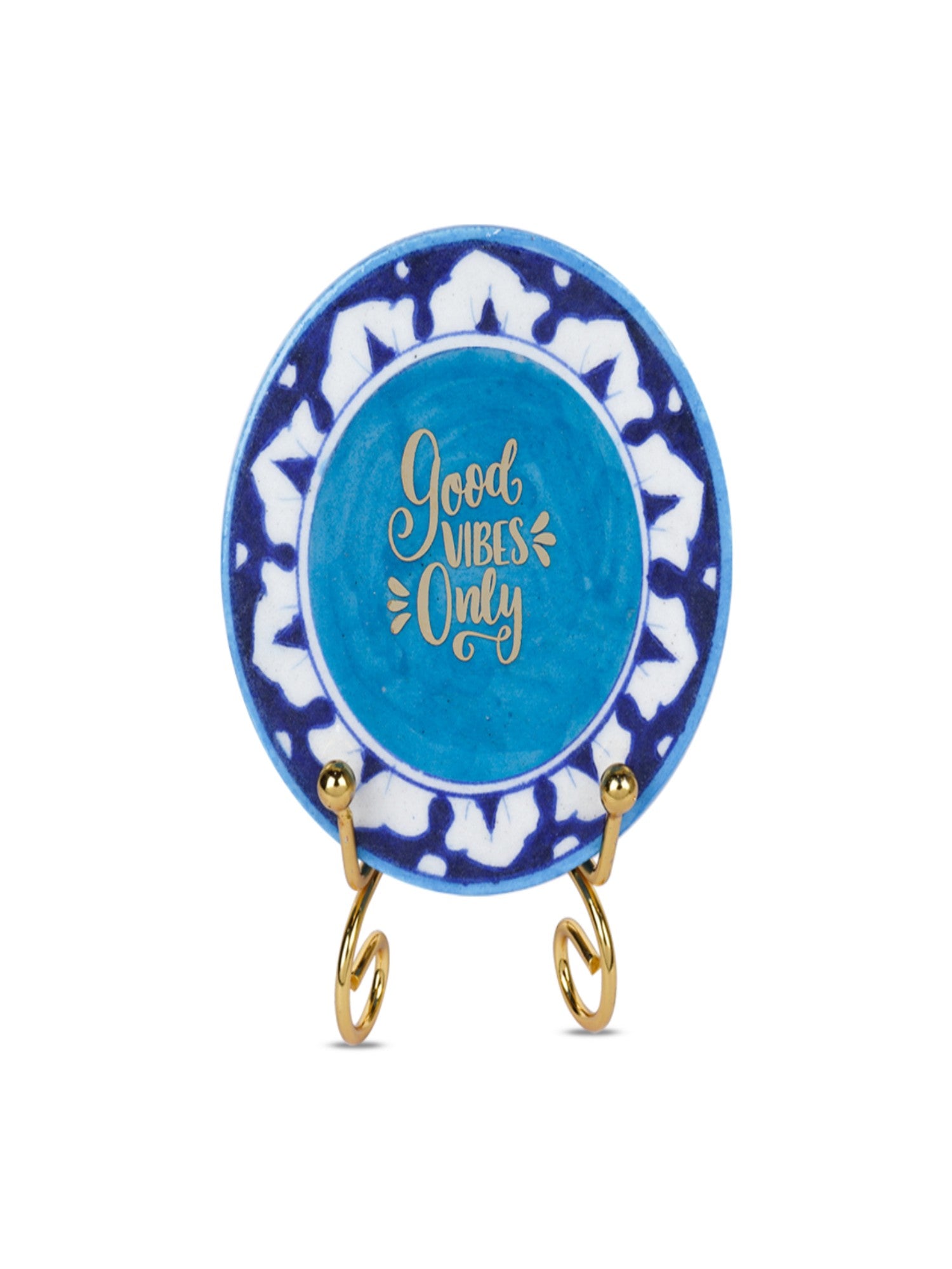 Good Vibes Only Handcrafted Blue Pottery Showpiece