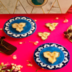 Blue Pottery Choki (Set Of 2) And Candle (Set Of 4) Combo