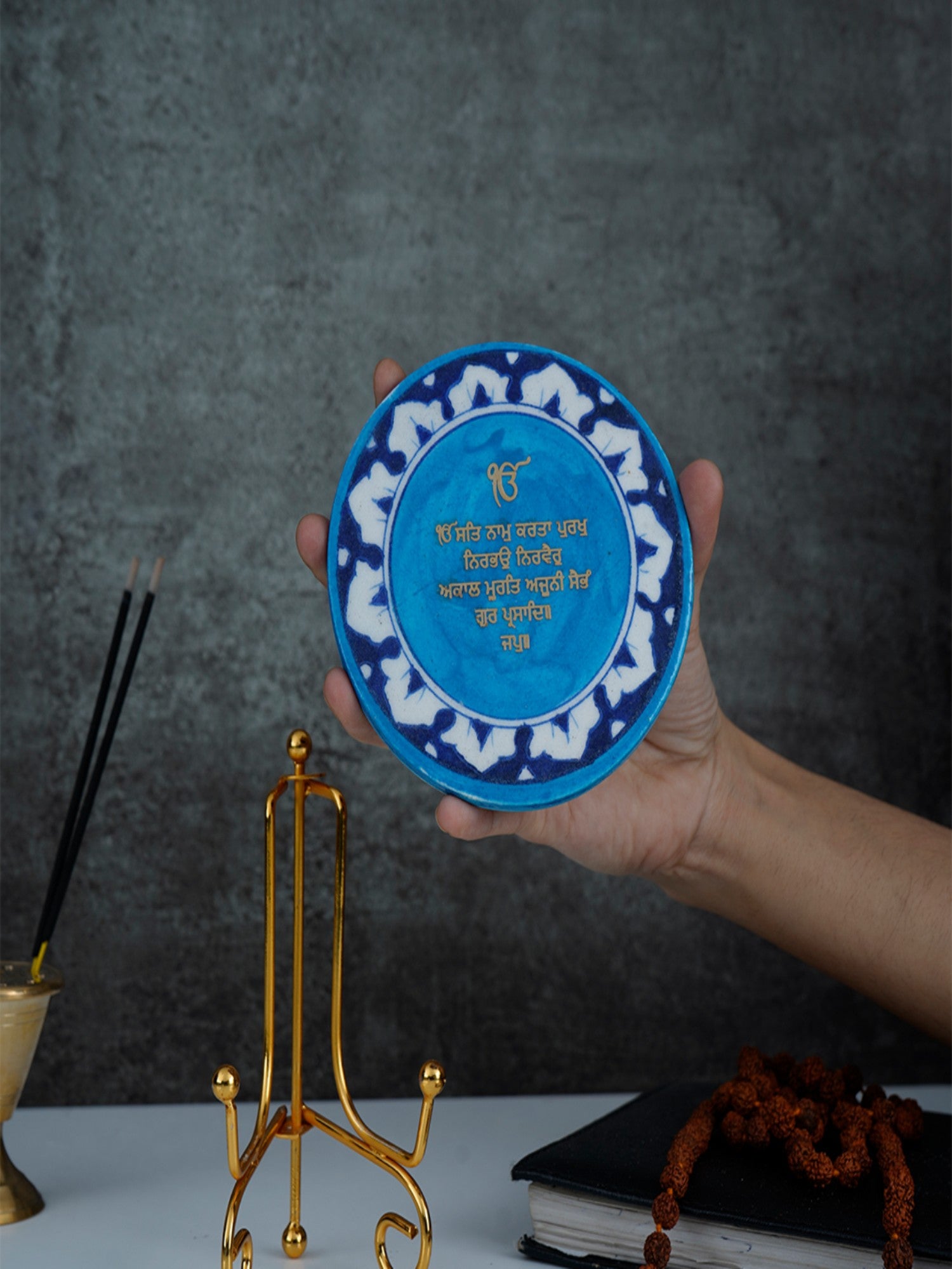 Onkar Mantra Handcrafted Blue Pottery Showpiece
