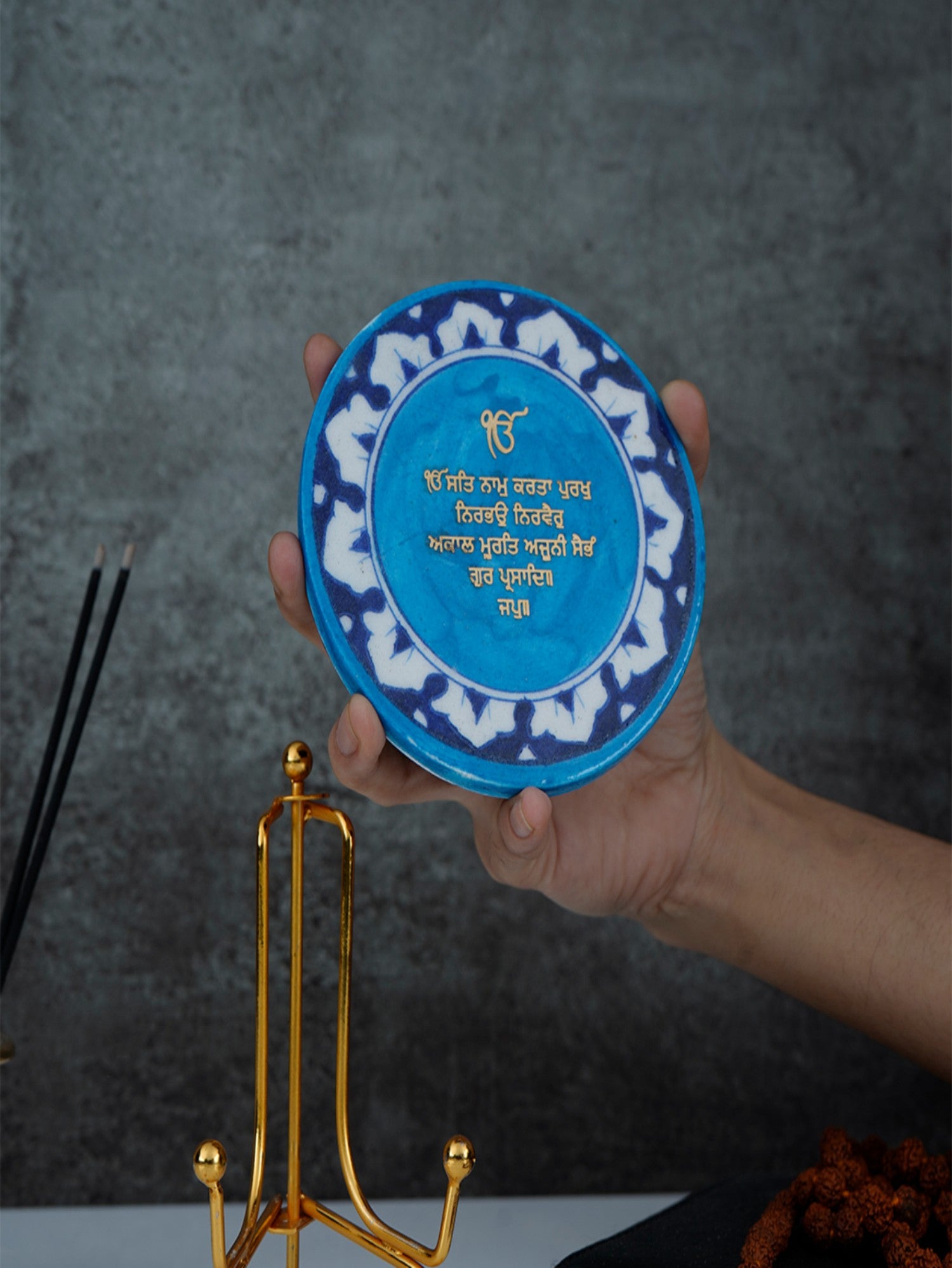 Onkar Mantra Handcrafted Blue Pottery Showpiece