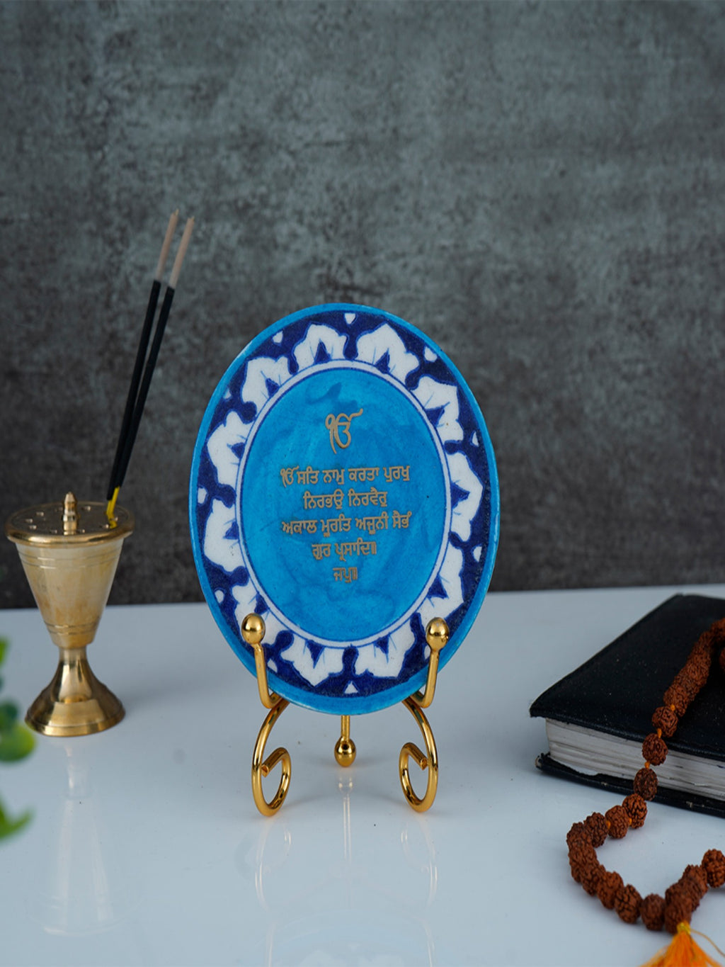 Onkar Mantra Handcrafted Blue Pottery Showpiece