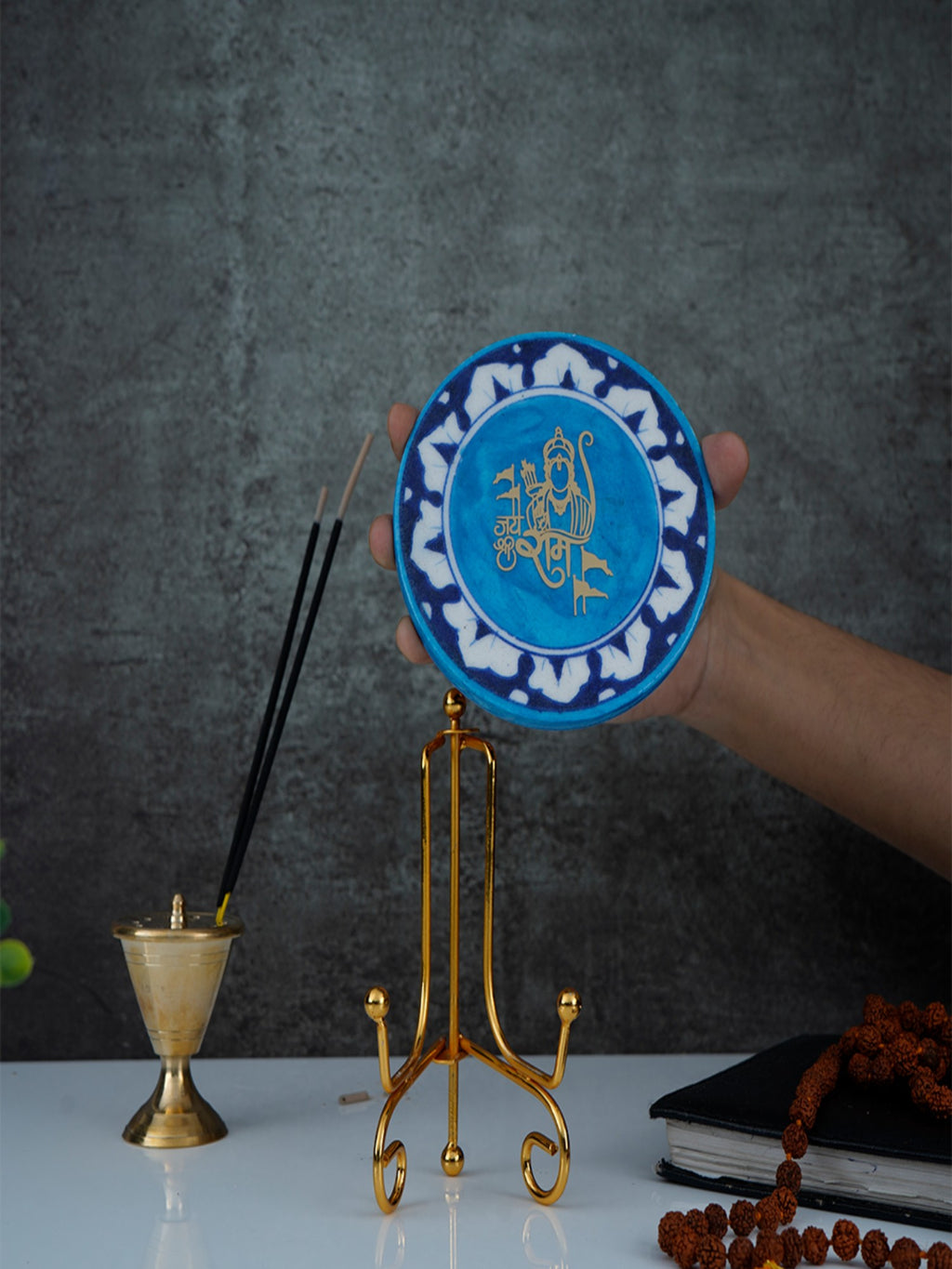 Jai Shree Ram Handcrafted Blue Pottery Showpiece