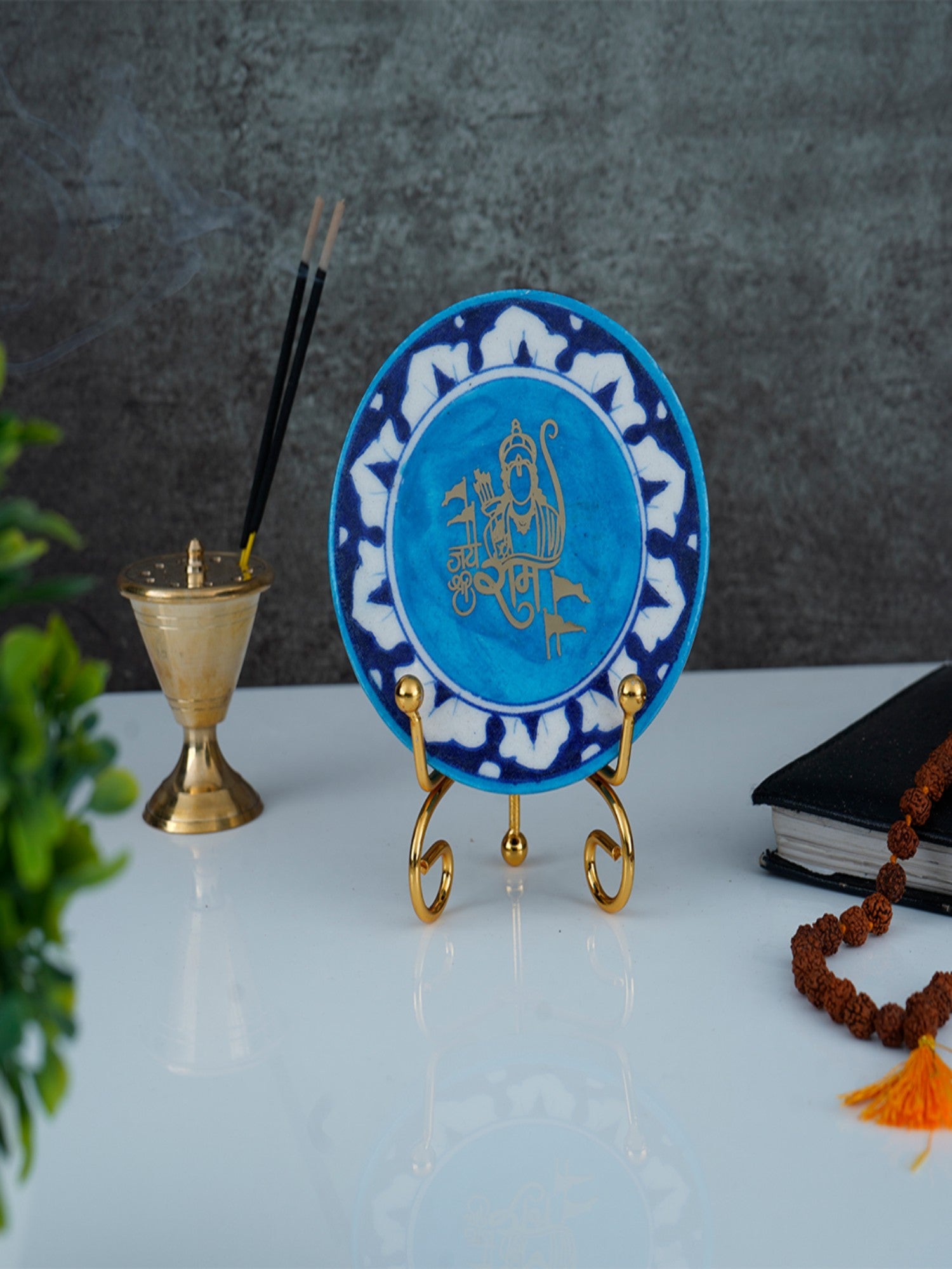 Jai Shree Ram Handcrafted Blue Pottery Showpiece