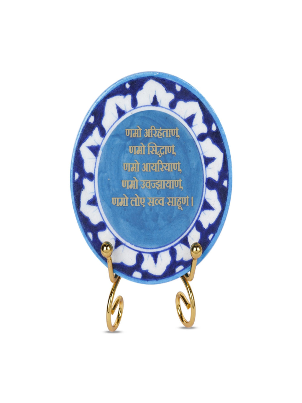 Namokar Mantra Handcrafted Blue Pottery Showpiece