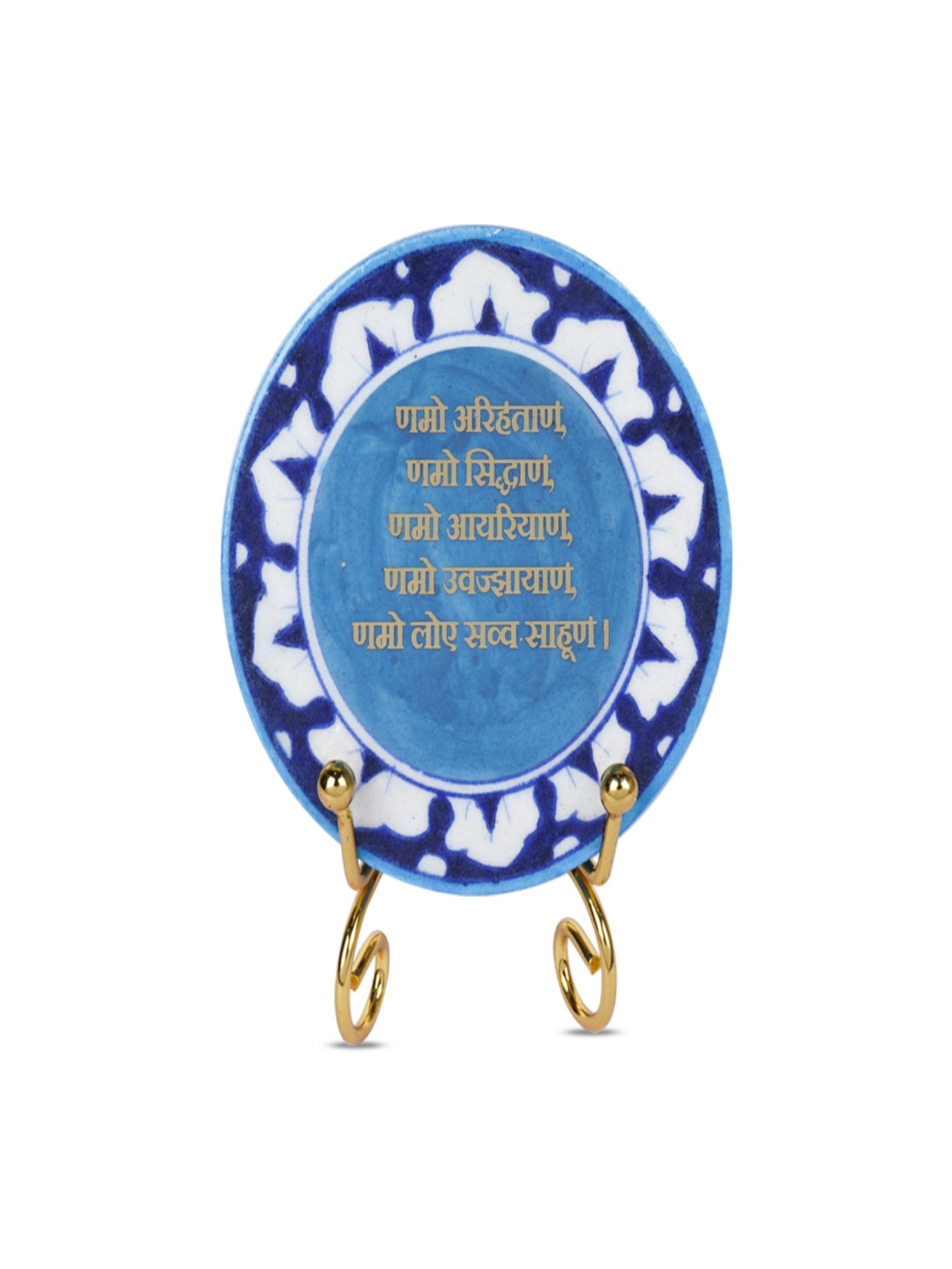 Namokar Mantra Handcrafted Blue Pottery Showpiece