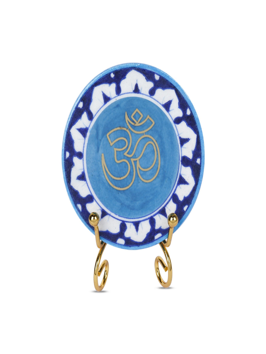 Om Handcrafted Blue Pottery Showpiece