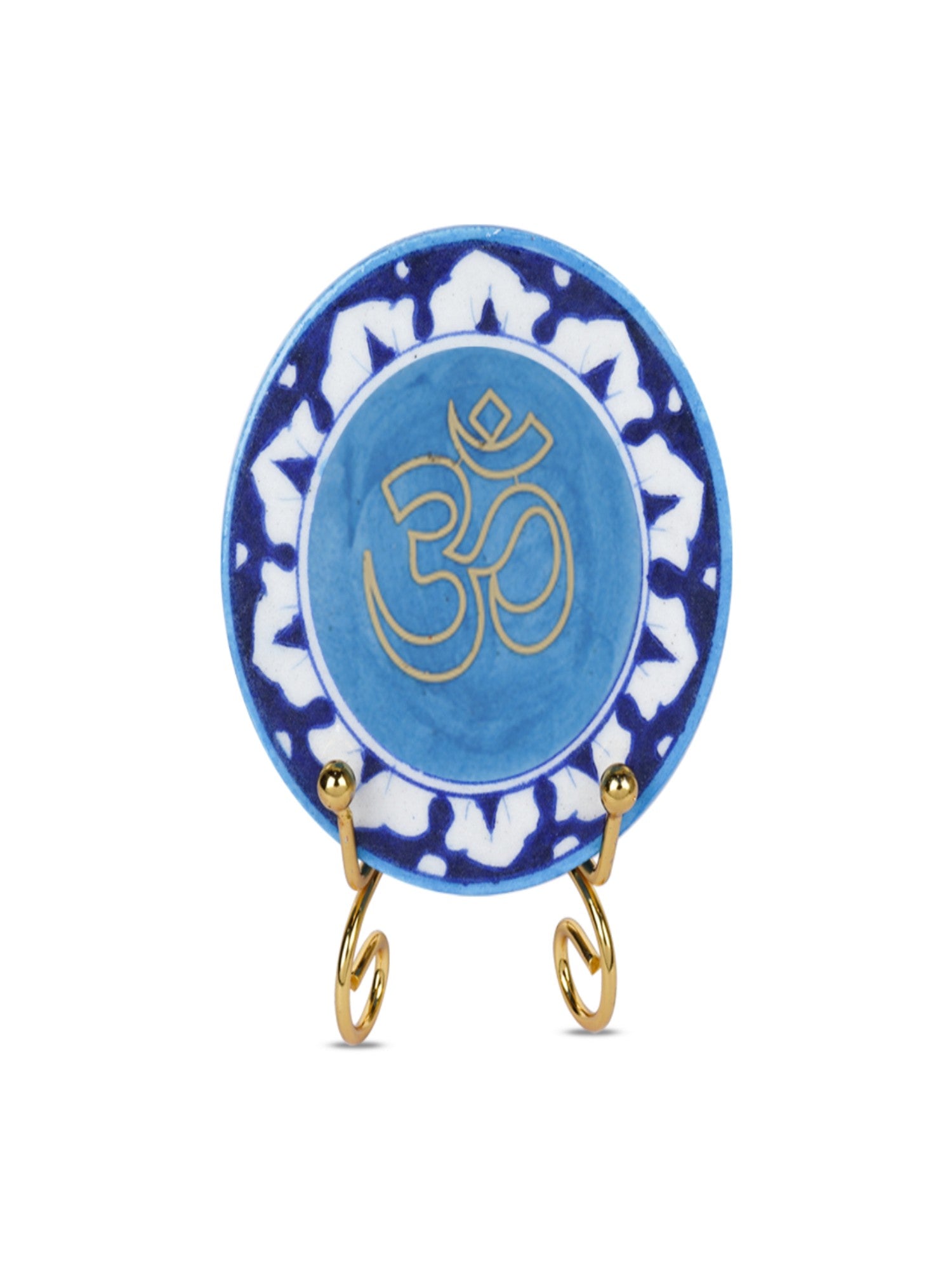 Om Handcrafted Blue Pottery Showpiece
