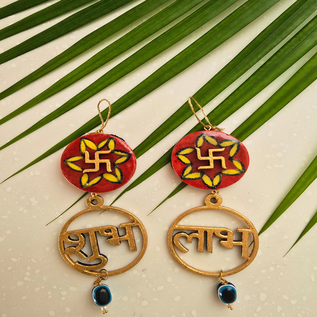 Blue Pottery Swastik Shubh Labh Door Hangings