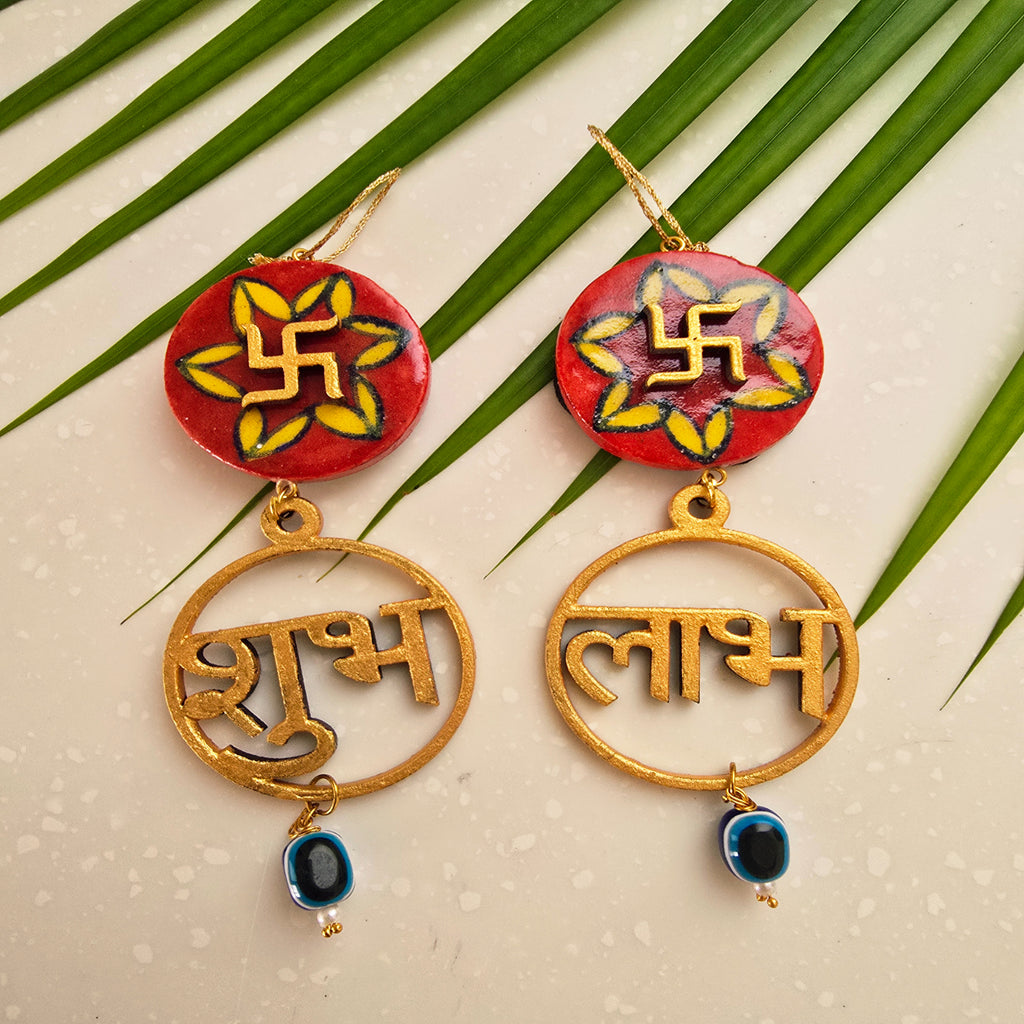 Blue Pottery Swastik Shubh Labh Door Hangings