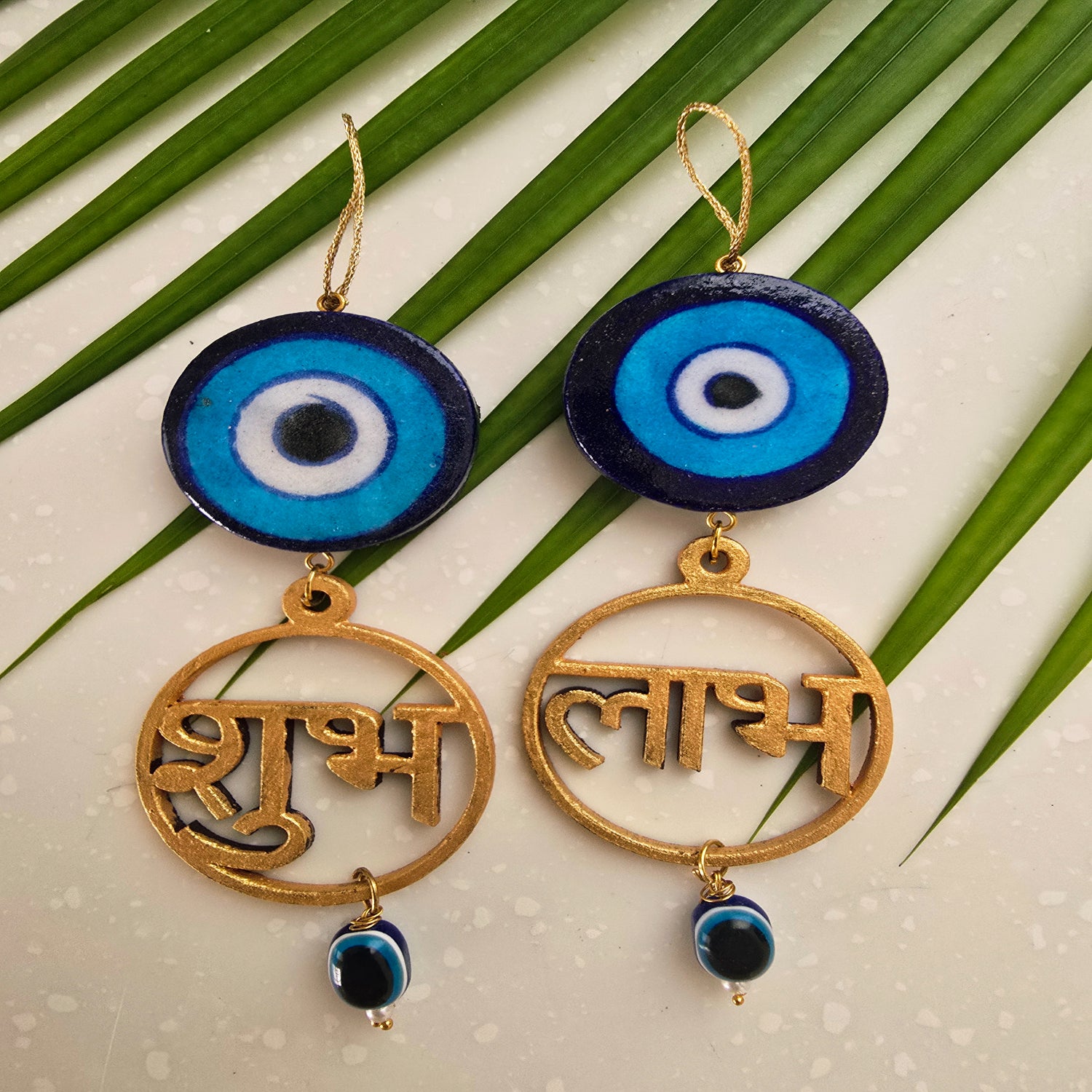 Blue Pottery Evil Eye Shubh Labh Door Hangings