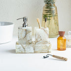White Agate Bathroom Set includes Soap Dispenser Toothbrush Holder and Towel Tray Set of 3