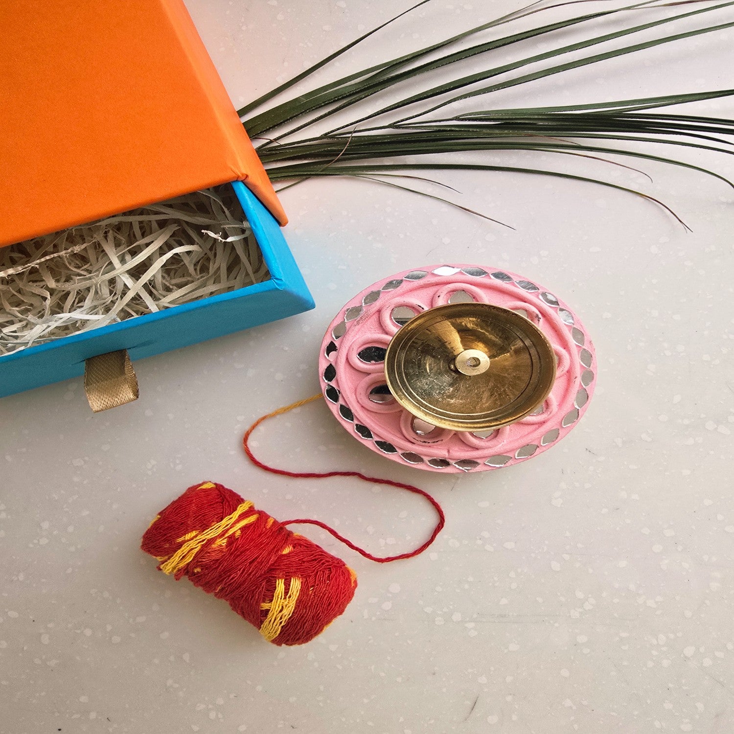Pink MDF Brass Diya with Box
