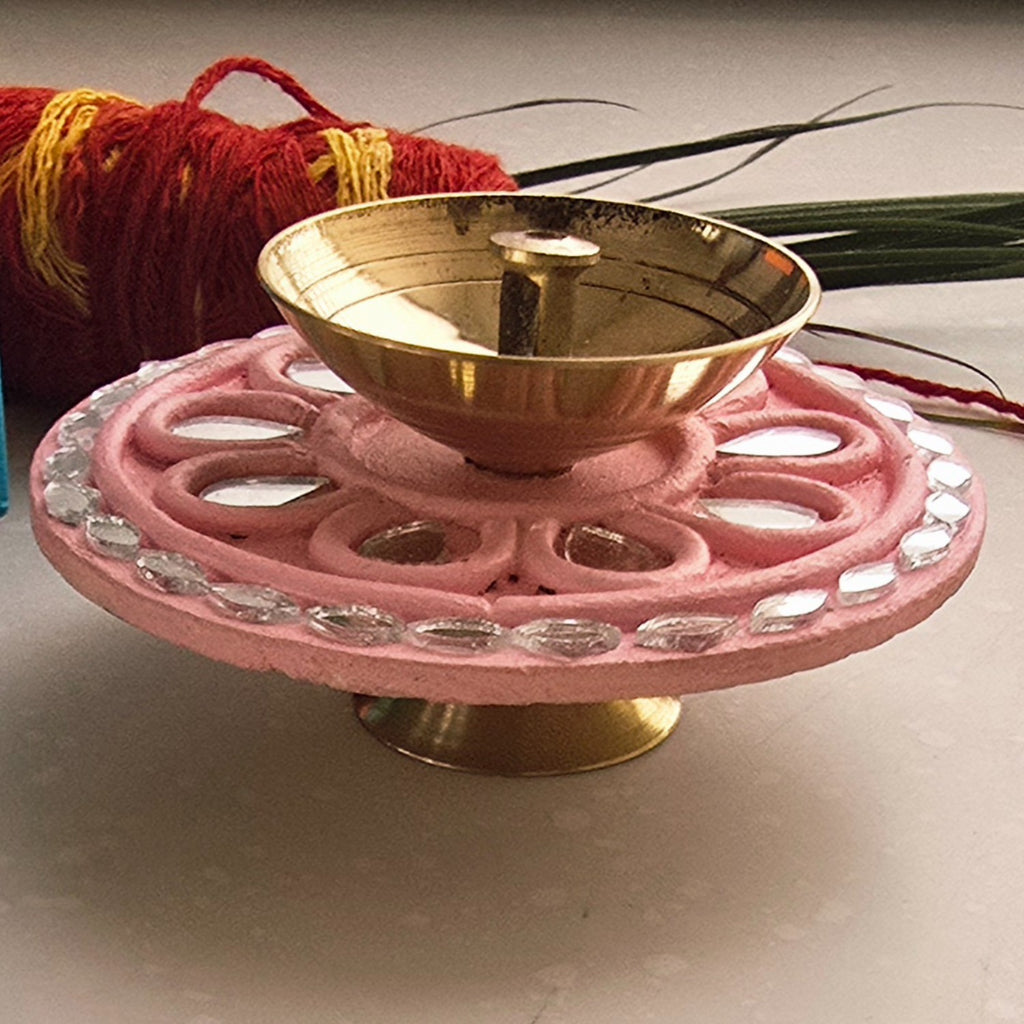 Pink MDF Brass Diya with Box