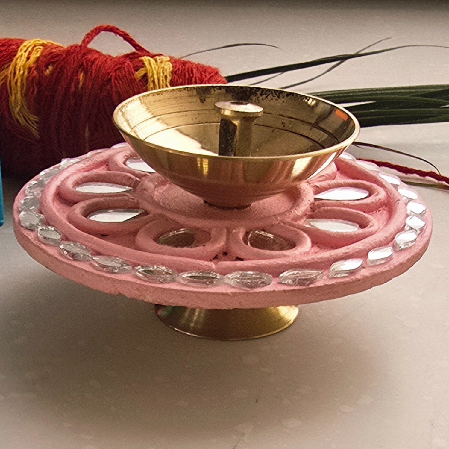 Pink MDF Brass Diya with Box
