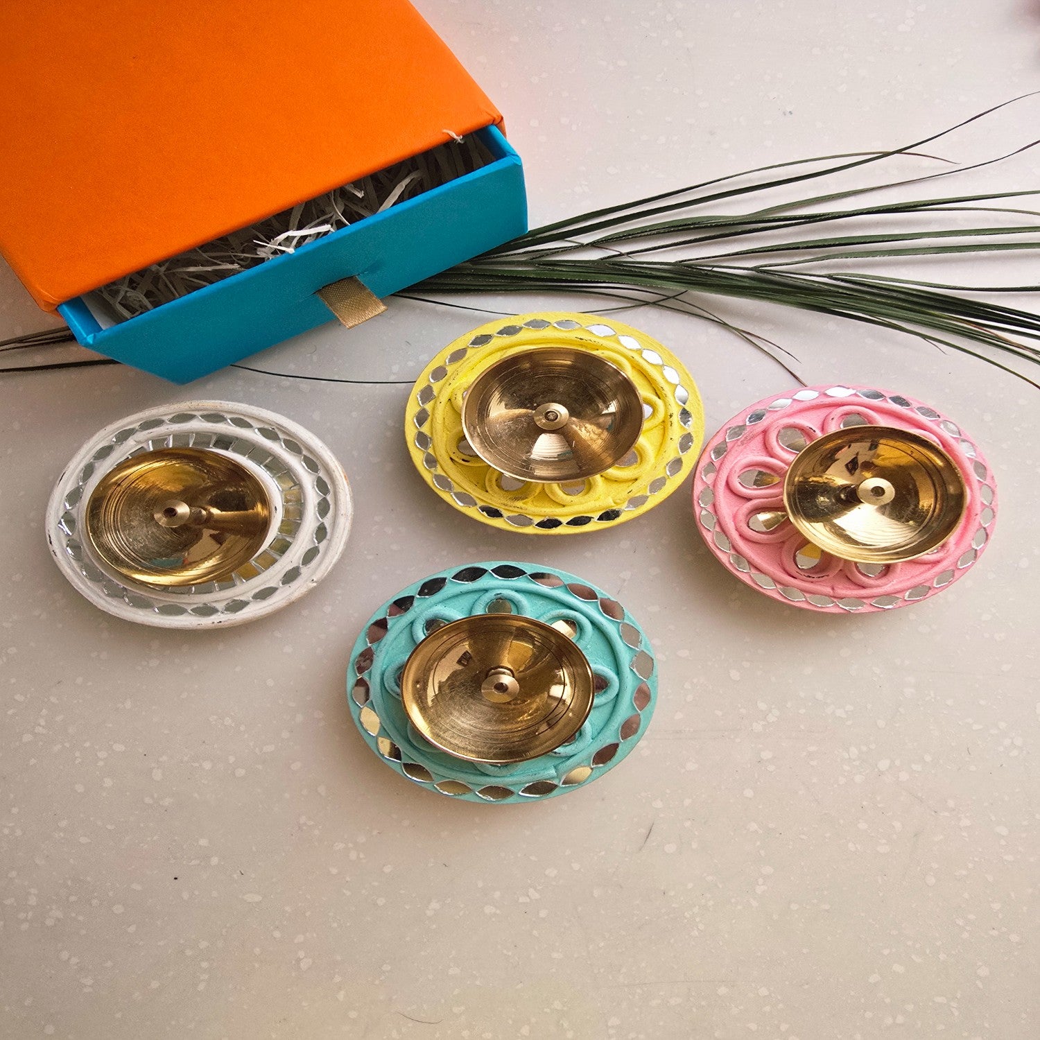 Pink MDF Brass Diya with Box