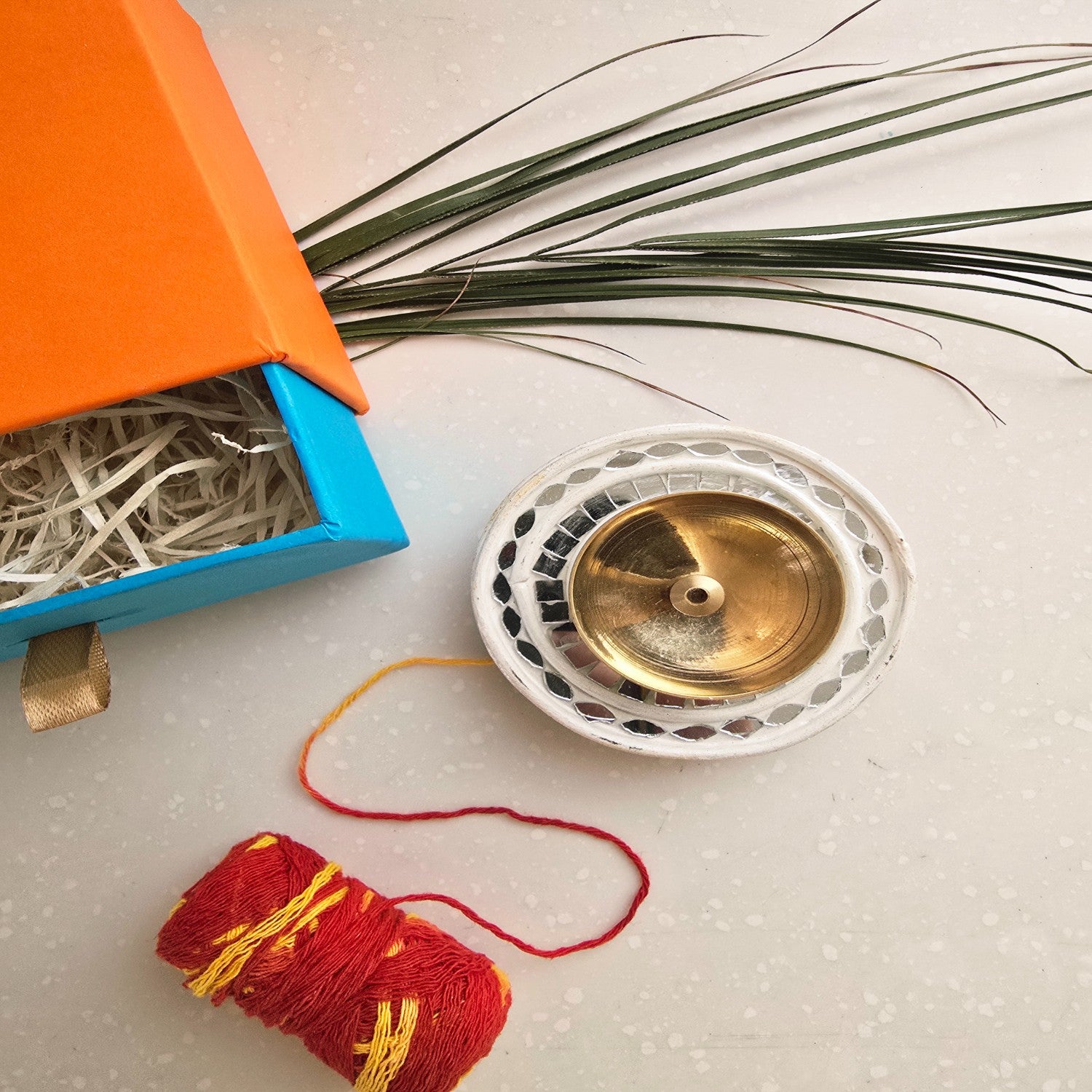 White MDF Brass Diya with Box
