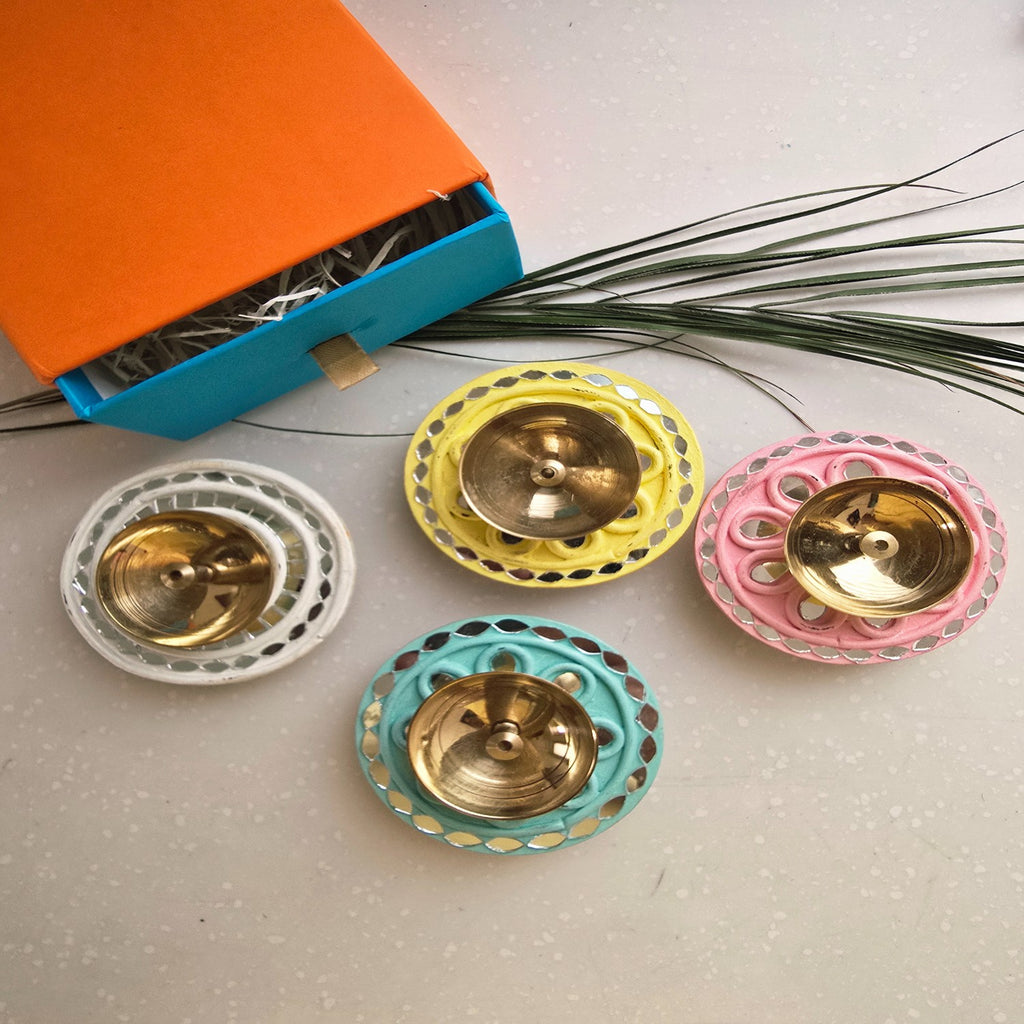 White MDF Brass Diya with Box