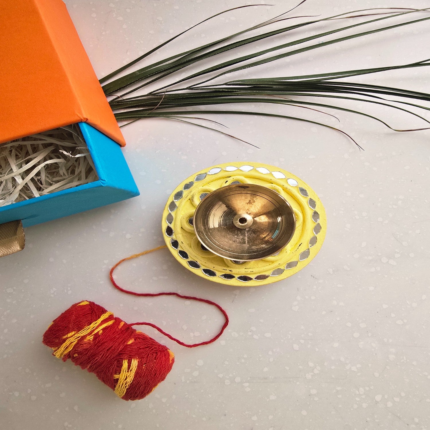 Yellow MDF Brass Diya with Box