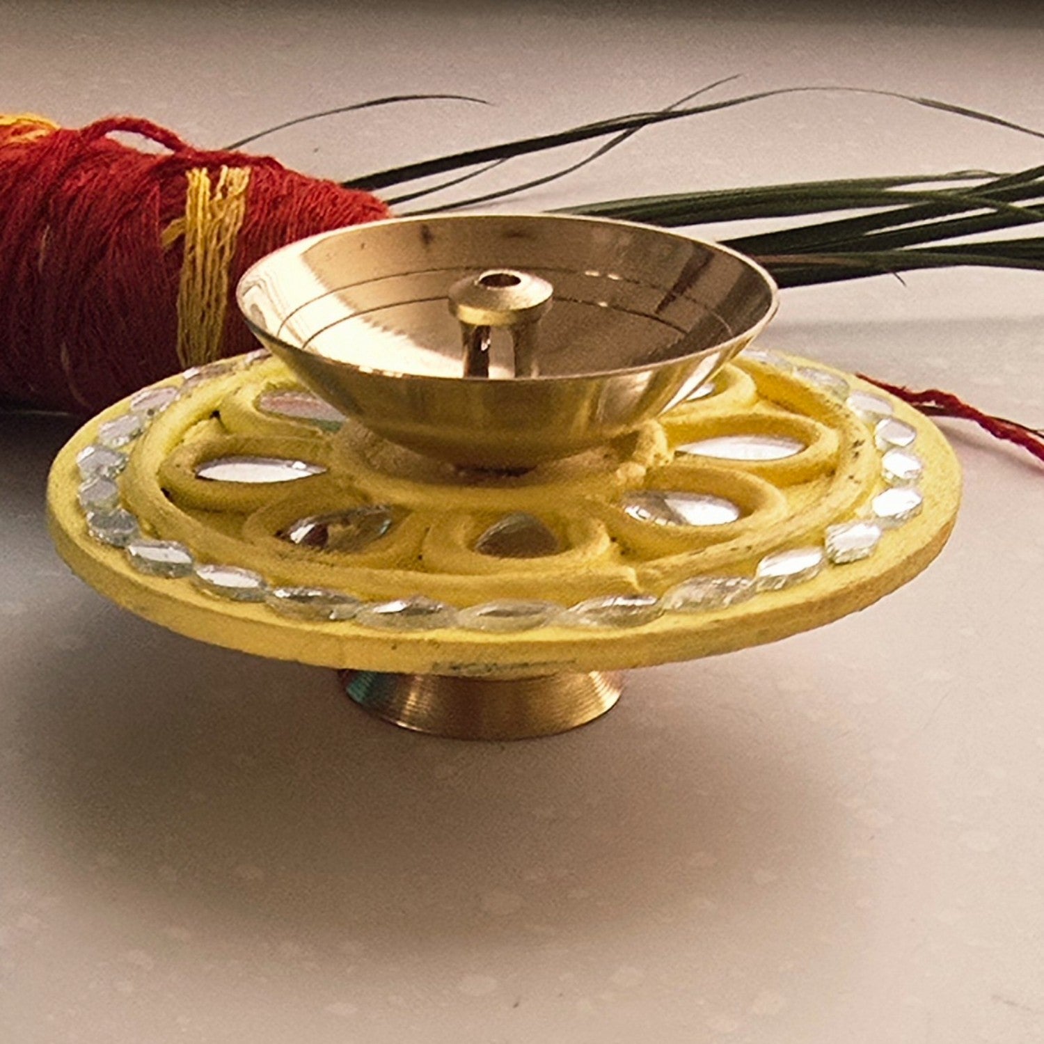 Yellow MDF Brass Diya with Box