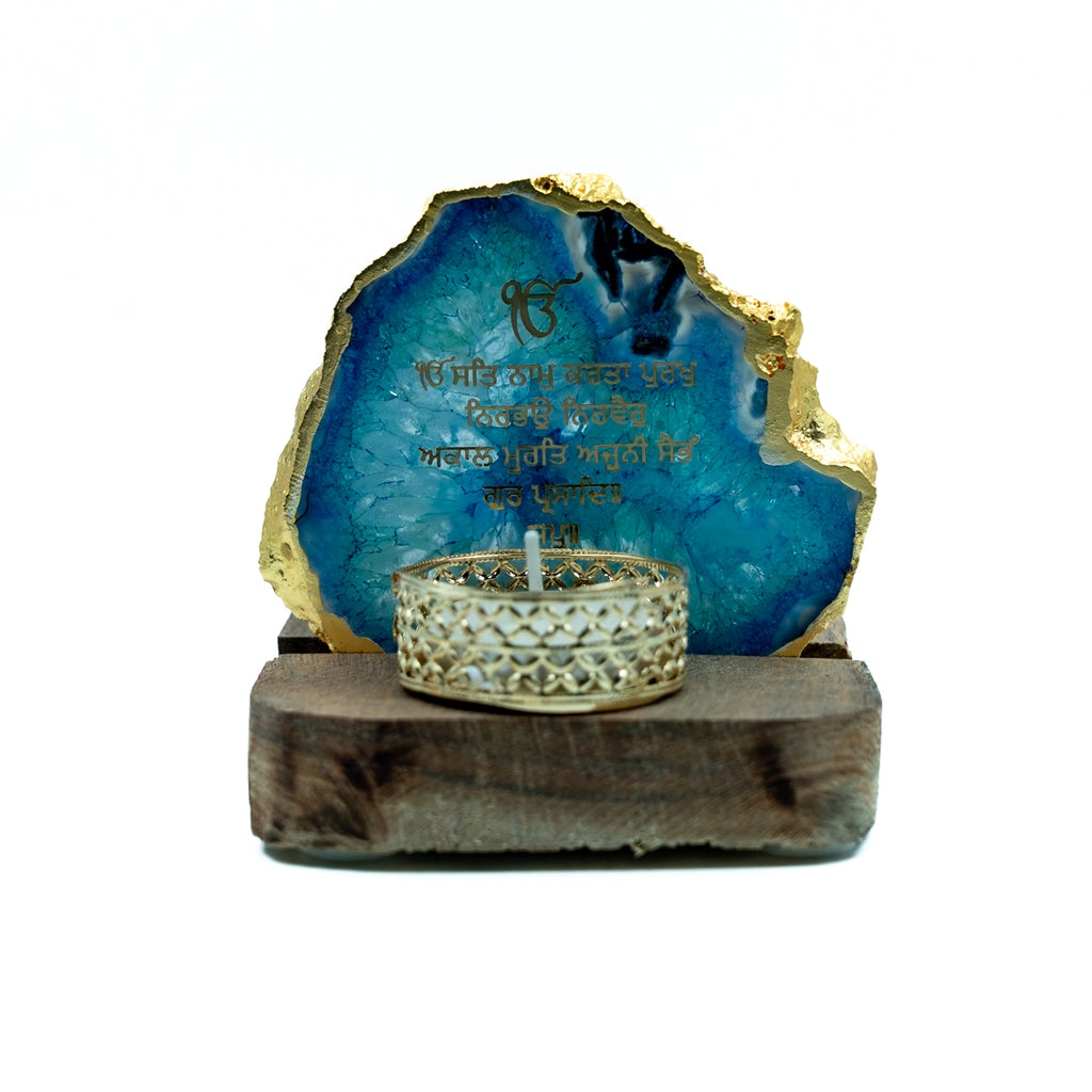 Ik Onkar Mantra Blue Agate Tealight Wooden