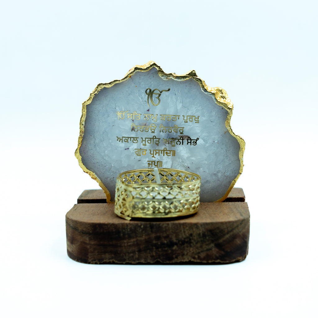 Ik Onkar Mantra White Agate Tealight Wooden