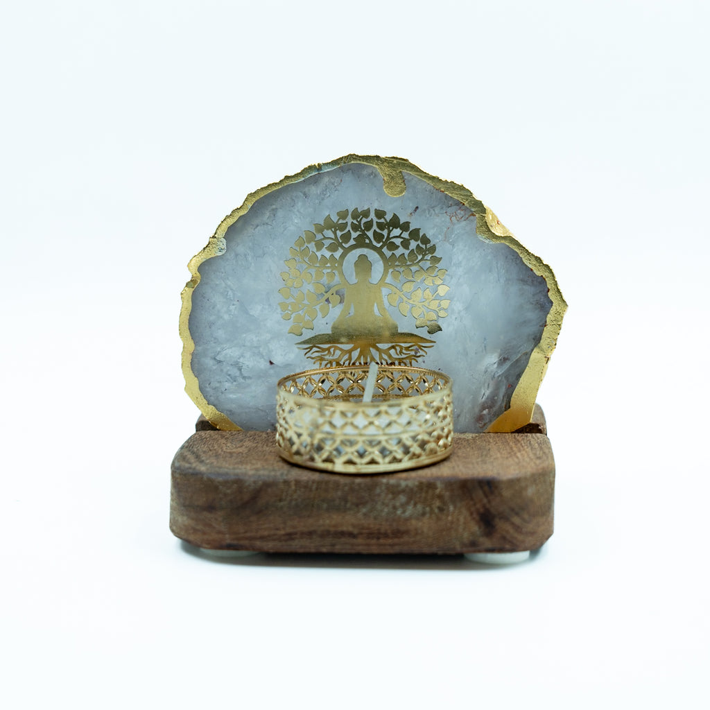 Budha Tree White Agate Tealight Wooden
