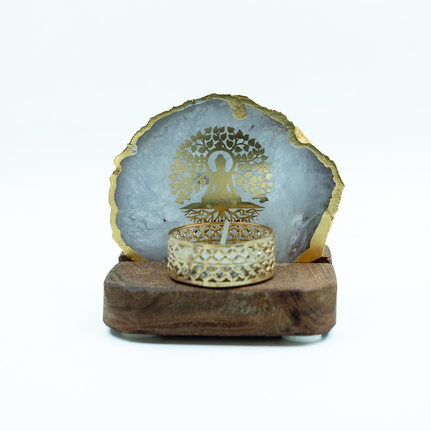 Budha Tree White Agate Tealight Wooden