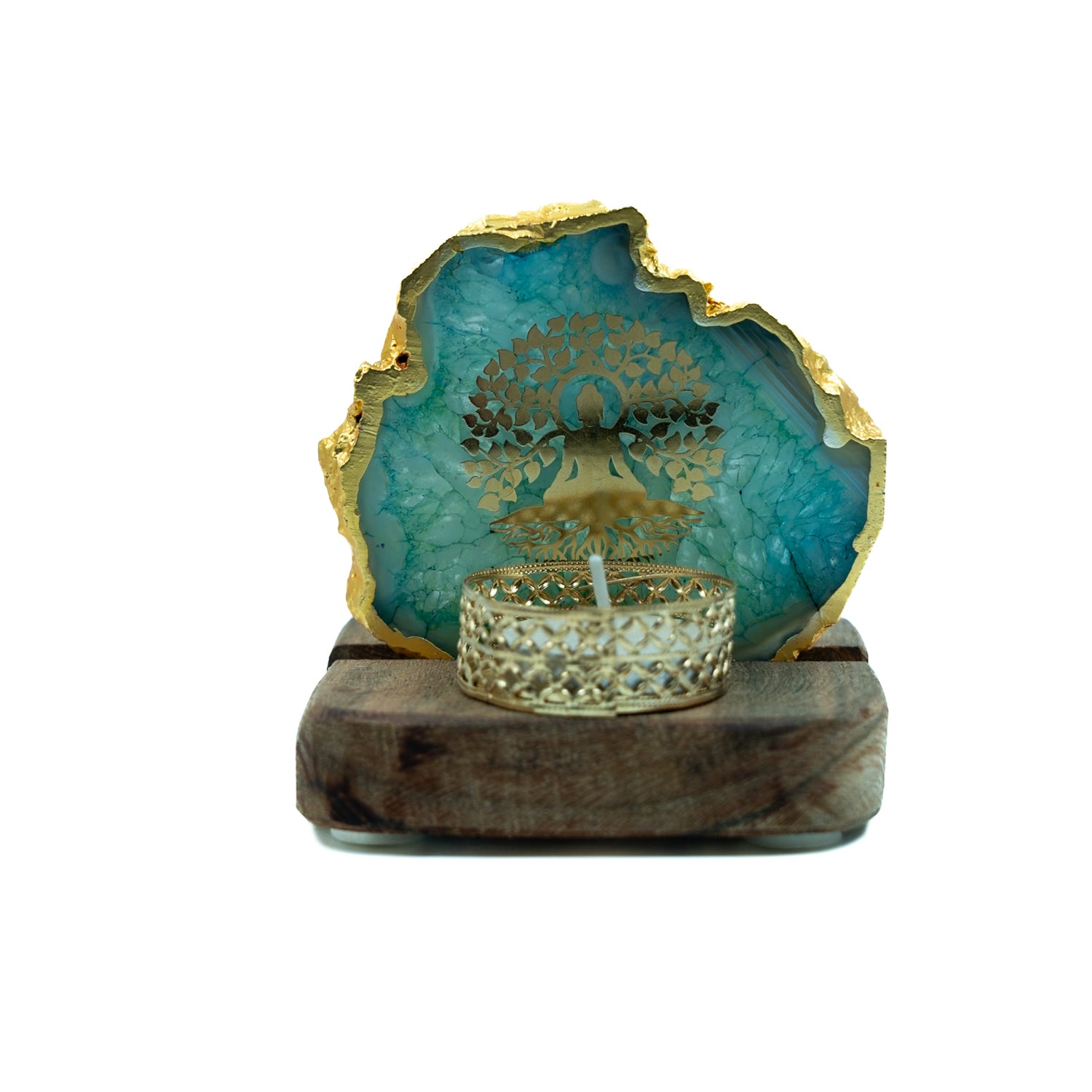 Budha Tree Turquoise Agate Tealight Wooden