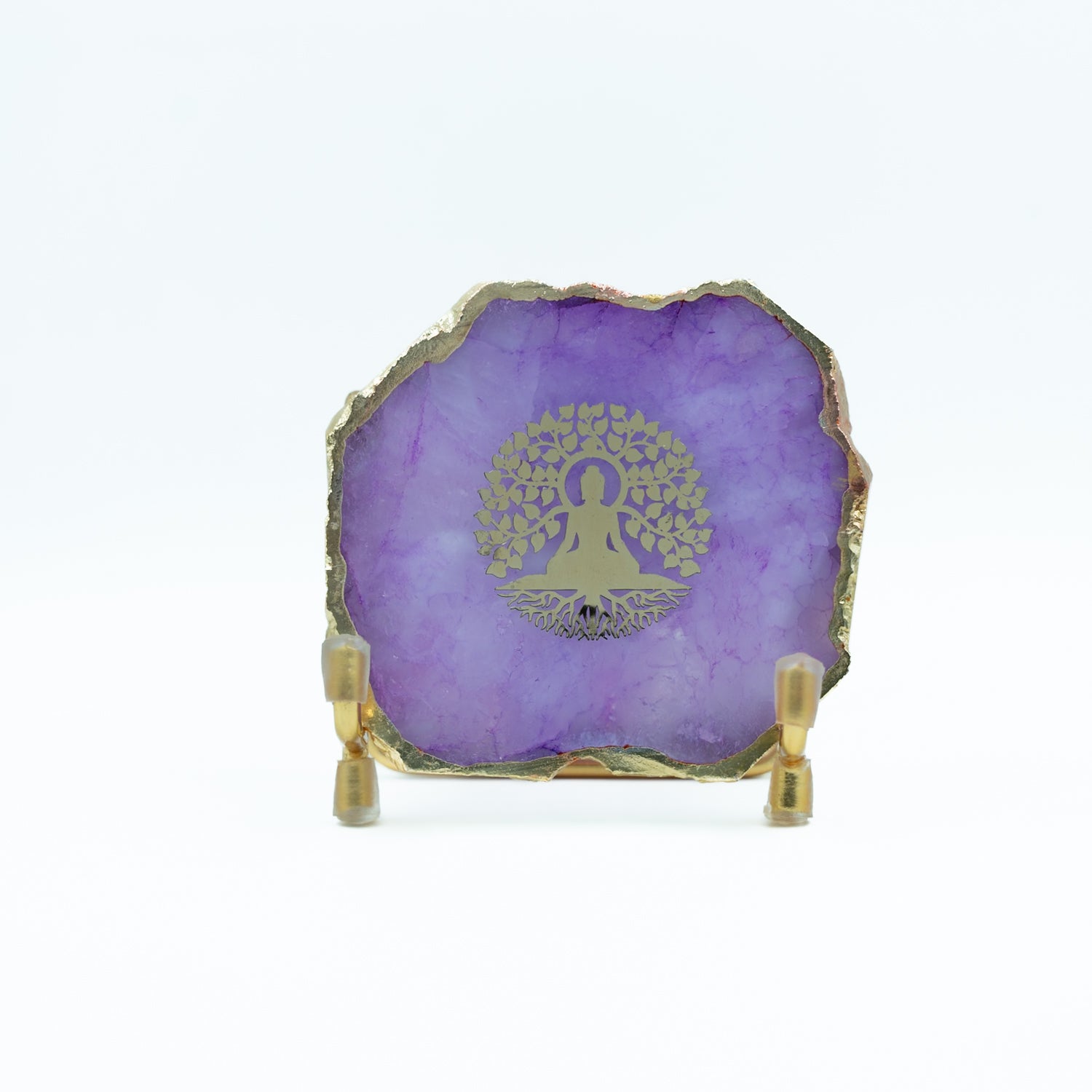 Budha Tree Pink Agate Metal Showpeice