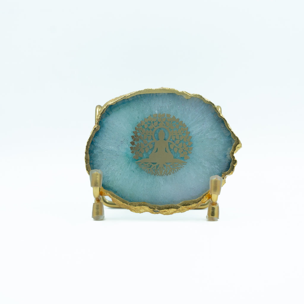 Budha Tree Green Agate Metal Showpeice