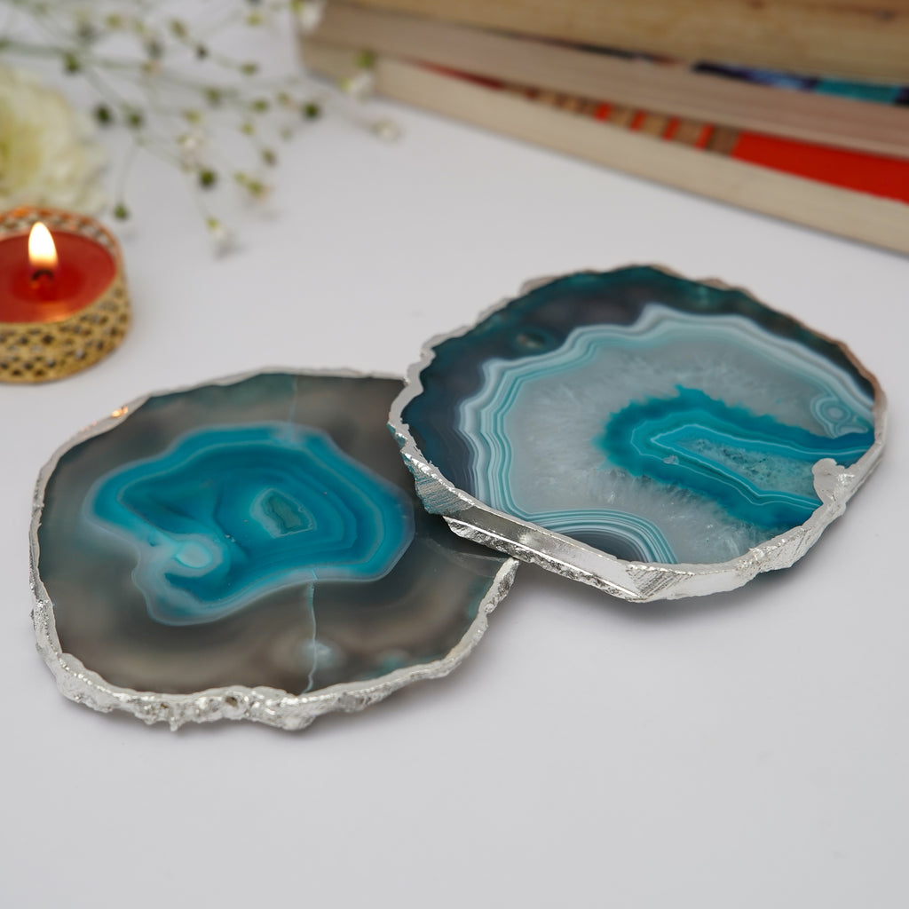 Natural Brazilian Agate Coaster With Silver Plating