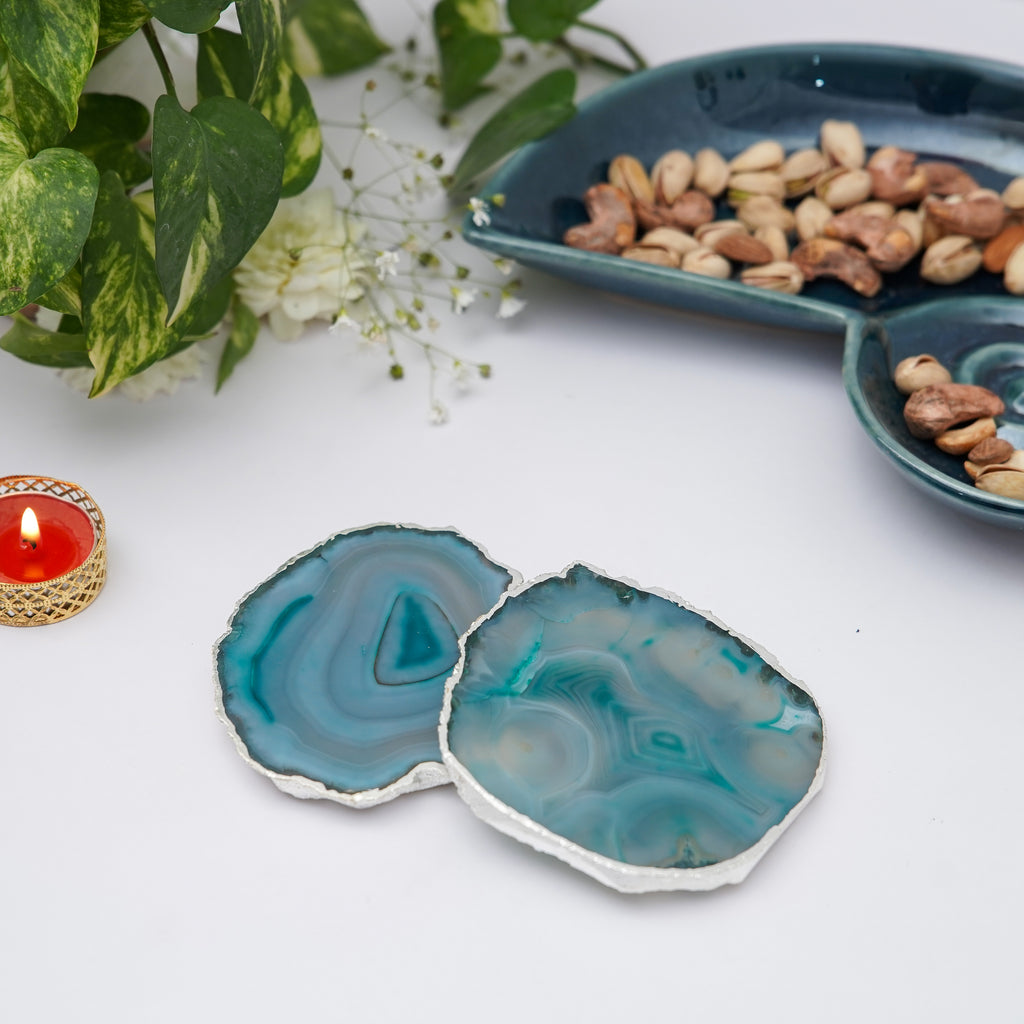 Natural Brazilian Agate Coaster With Silver Plating